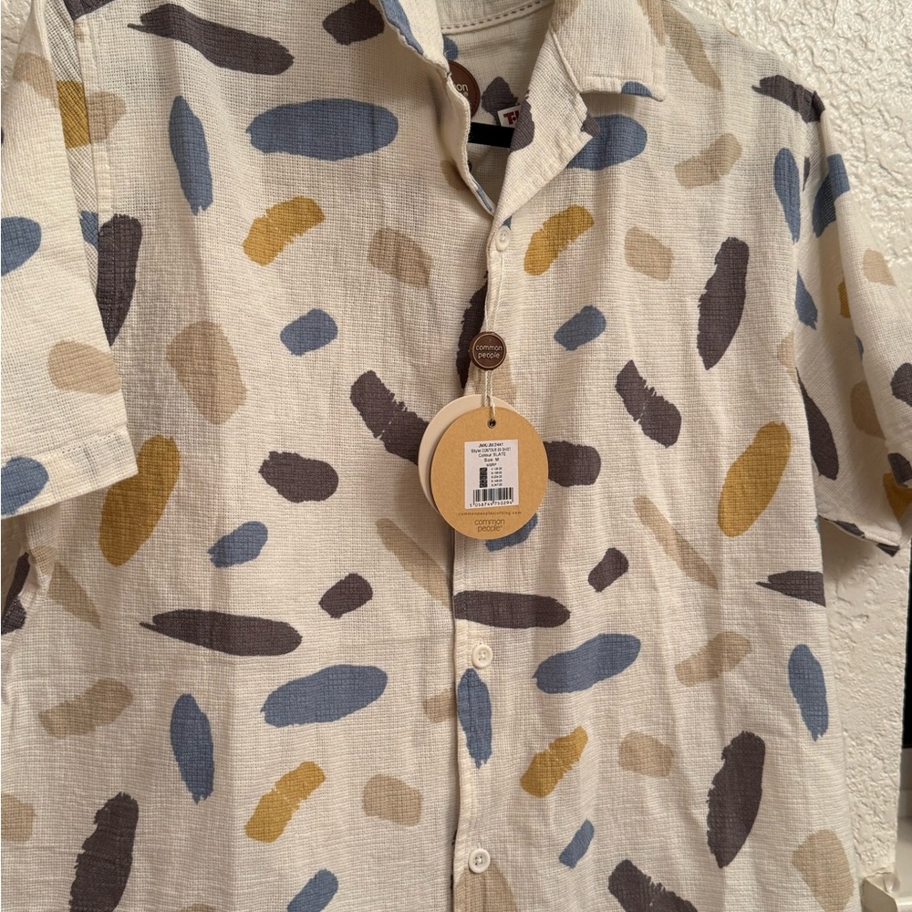 Common People Brushstroke Shirt Men’s M Multicolor Camp Collar Resort NWT Resort - Picture 4 of 16